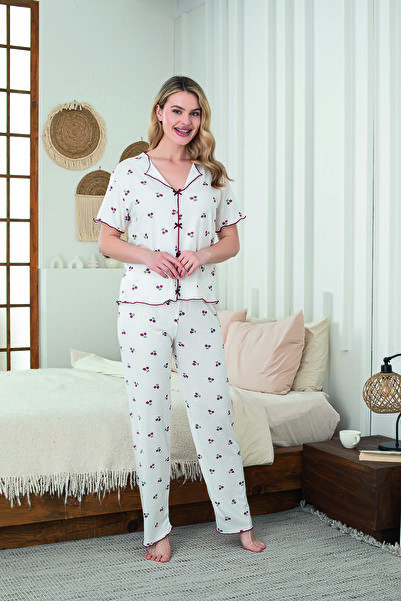 Sude HOMEWEAR Жіночий трикотажний комплект піжами з коротким рукавом та візерунком вишні