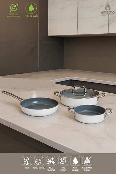 Amboss 4 Piece Greenhouse Spectrum Fireproof Non-Stick Ceramic Oblate Pot Pan Set