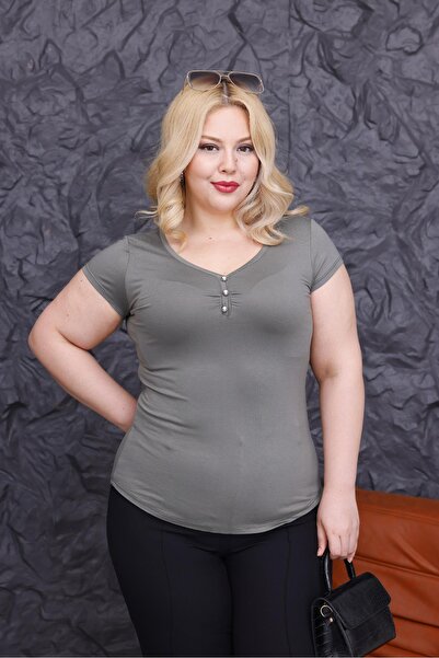 Siyezen Plus Size Front Button Detray Lycra Cotton Blouse