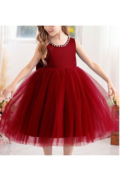 MadyaButik Girl's Collar Pearl Dress Our Violet Model Birthday Graduation Reading Day Evening Dress