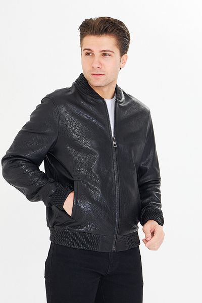 By Marki Marki Men's Genuine Jumbo Leather Jacket – Black Leather Elastic Collar and Cuffs Zippered Lined - 504322