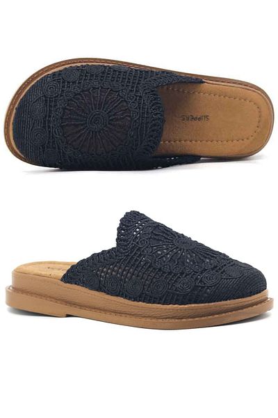 StWenn Closed Front Lace Knitted Lined Round Toe Daily Women's Slippers