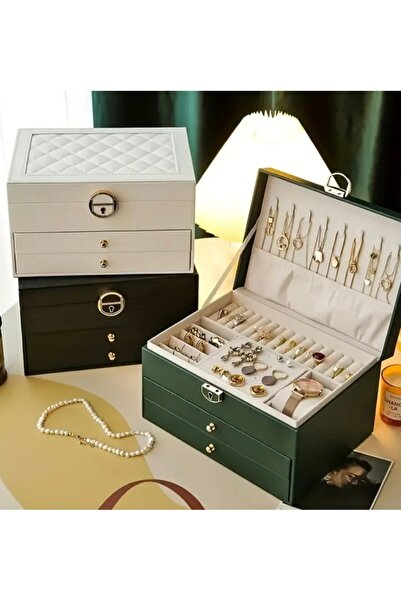 ZUMRANKA Голям органайзер за бижута - Луксозна кутия за бижута с 3 слоя и 2 ч...