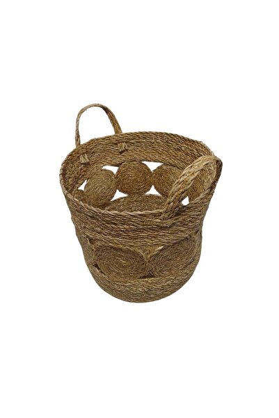 CasaLinda Hasır Yuvarlak Çok Amaçlı Kulplu Düzenleyici Sepet 26x26x22 cm 13050