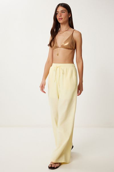 Lovelyİstanbul Loose Fit Linen Trousers Light Yellow Ldp0002