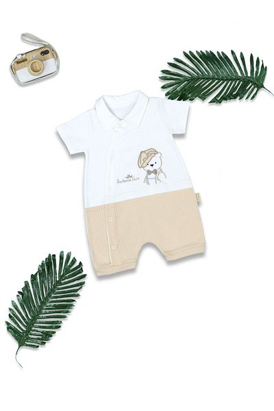 Nehad Bebe Baby Boy Summer Cotton Jumpsuit Teddy Bear Embroidery Embroidered