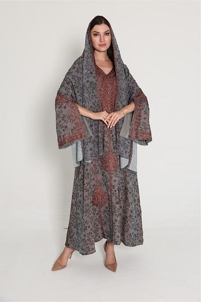 IKKXA Wide Split Sleeve Arabian Jalabiya with Scarf