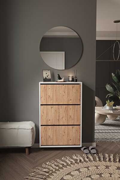 dekor fim DF08101KAC Modern 3 Raflı Antre Hol Düzenleyici 3 Kapaklı Dekoratif...