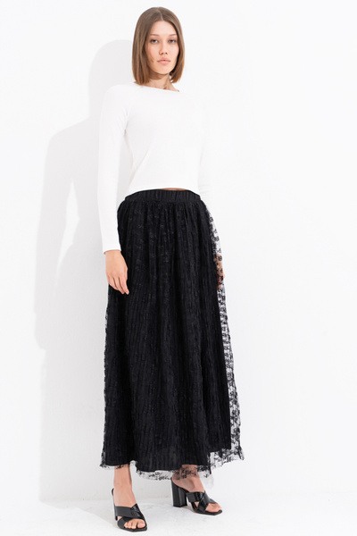 Kikiriki Black Lined Long Lace Skirt