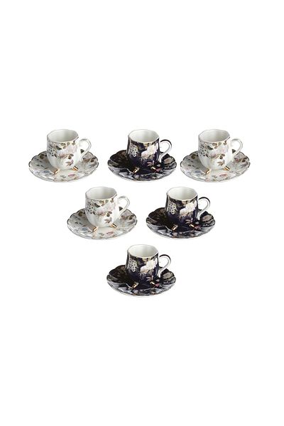 Lucky Art Luckyart Fleurisse Bone 6-Piece Footed Coffee Cup Set