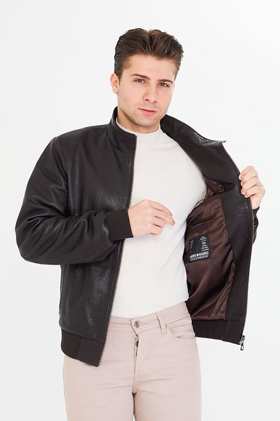 By Marki Marki Men's Dark Brown Genuine Jumbo Leather Jacket – Stand Collar, Zippered, Lined, 67 Cm- 502522