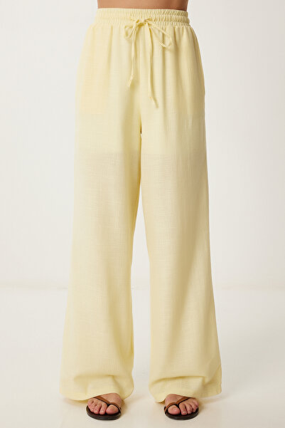 Lovelyİstanbul Loose Fit Linen Trousers Light Yellow Ldp0002