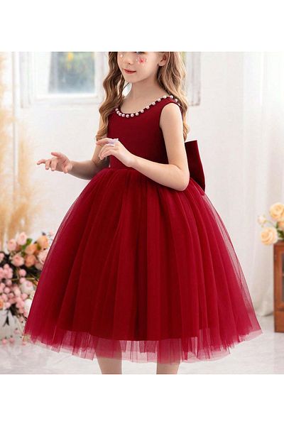MadyaButik Girl's Collar Pearl Dress Our Violet Model Birthday Graduation Reading Day Evening Dress