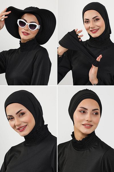 Aisha's Design 4-Piece Swimming Cap, Visor and Hat Set Hijab (Sea, Pool) Swimming Cap, St-2Sn