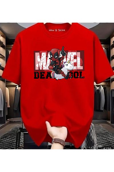 New Shine In Cart 6 and Above Purchases Get 1 T-Shirt as a Gift - Superhero Dead Pool Printed Oversize T-Shirt
