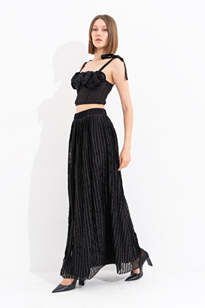Kikiriki Siyah Astarlı Uzun Dantel Etek