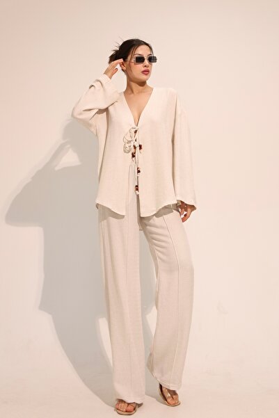 AURRARİ Tie-Up Linen Shirt and Pants Set