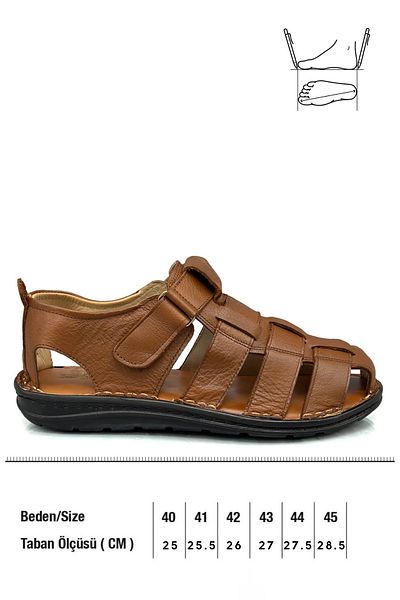 Moda Anna Ανδρικά σανδάλια από γνήσιο δέρμα με κλειστή μύτη καφέ