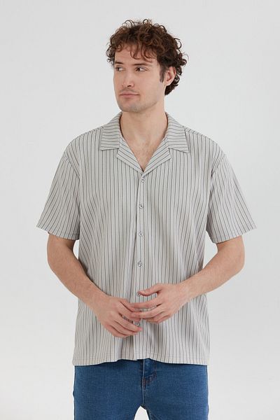 Fulla Moda Ριγέ ζακάρ κοντομάνικο πουκάμισο