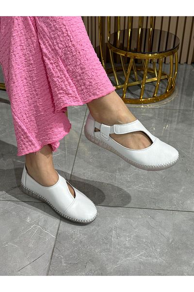 DERİ KABUSU Genuine Leather Elastic Women's Ballerina Shoes 4053