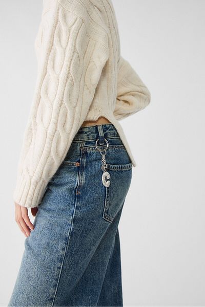 Stradivarius Key ring featuring an initial charm with rhinestones