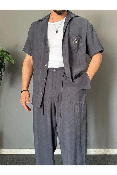 THEMANN Apash Collar Embroidered Baggy Anthracite Suit