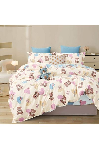Five Store Double bed linen with elastic cover, Varena, ranforce cotton, multicolor, 4 pieces