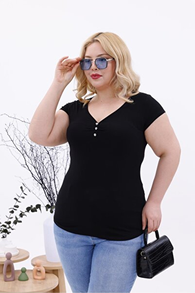 Siyezen Plus Size Front Button Detray Lycra Cotton Blouse