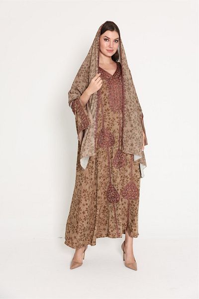 IKKXA Wide Split Sleeve Arabian Jalabiya with Scarf