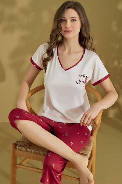 Fulla Moda Floral Patterned Short Sleeve Capri Pajama Set