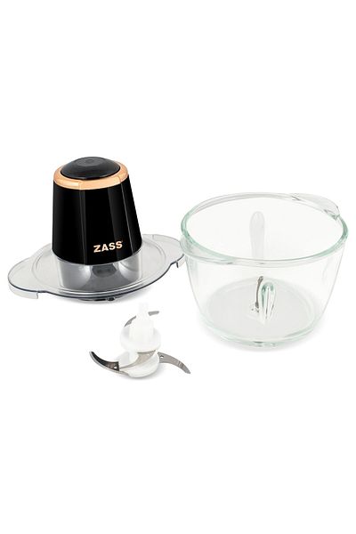 Zass Mașină de tocat Zass ZCH 21 Rose Gold, 300 W, capacitate 750 ml, 4 lame, bol din sticlă, negru