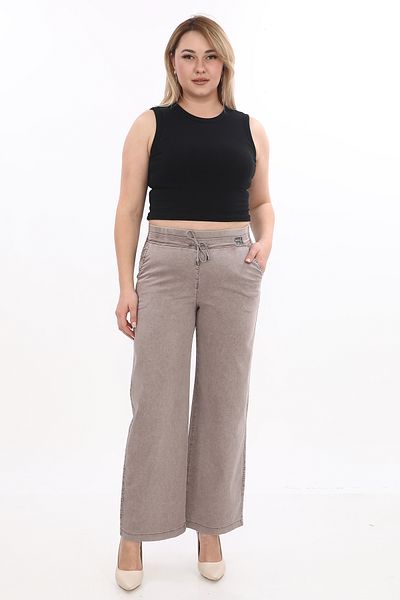 EXİTLİNE Women's Stoned Wide Leg Dark Brown Trousers