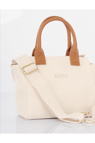 Kayra Medium Size Canvas Bag with Leather Garnish