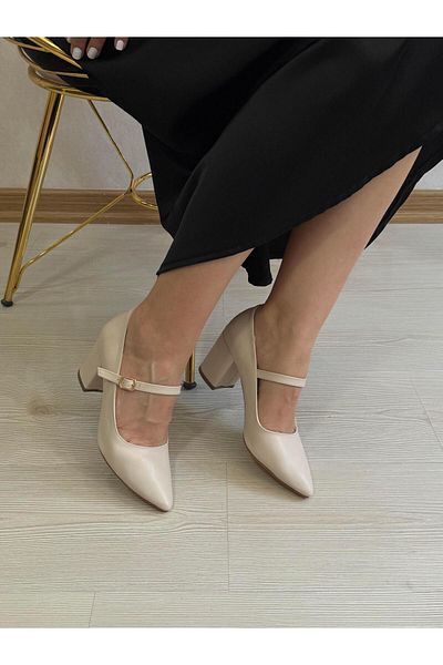 DERİ KABUSU Women's Heeled Shoes with Single Strap Belt 205