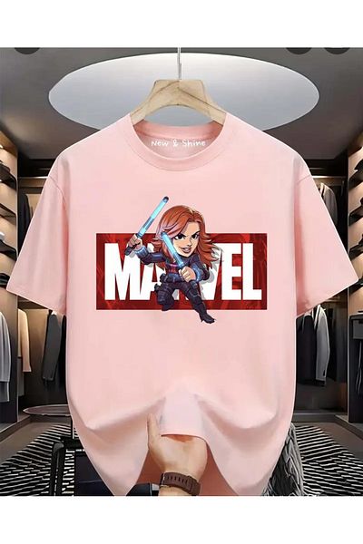 New Shine Μπλουζάκι Superhero Black Widow με στάμπα Oversize