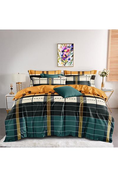 Five Store Single bed linen with elastic cover, Keltainen, mercerized cotton, multicolor, 4 pieces