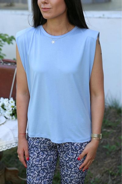 BE CHİC Women's Circle Necklace Shoulder Padded Sleeveless Sleeveless Basic Tshirt Ayd2009