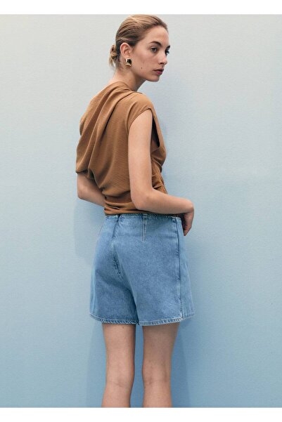 MANGO Woman Kruvaze denim pantolon etek