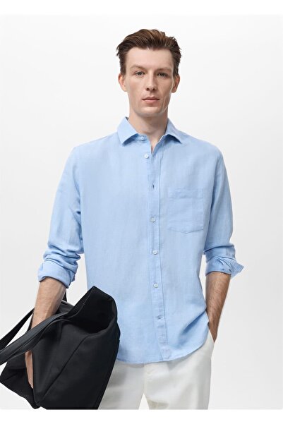 MANGO Man Cepli keten gömlek