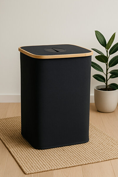 OEM Bamboo recycling bin with removable bag – large capacity, foldable, elegant