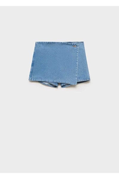 MANGO Woman Kruvaze denim pantolon etek