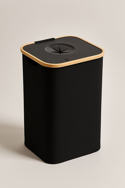 OEM Bamboo recycling bin with removable bag – large capacity, foldable, elegant