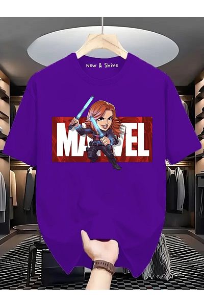 New Shine Μπλουζάκι Superhero Black Widow με στάμπα Oversize