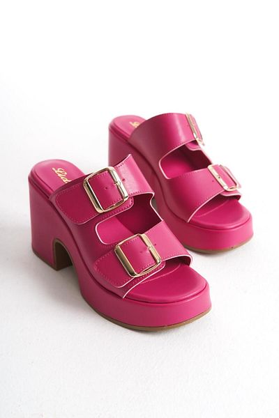 LDR Women's Double Buckle Thick Heeled Slippers