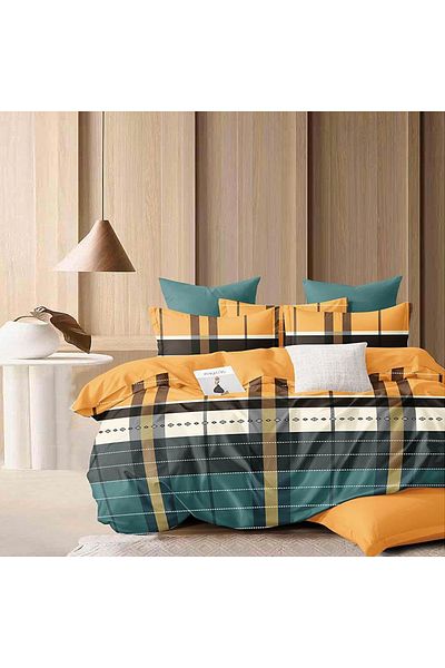 Five Store Single bed linen with elastic cover, Keltainen, mercerized cotton, multicolor, 4 pieces