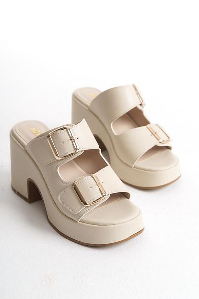 LDR Women's Double Buckle Thick Heeled Slippers