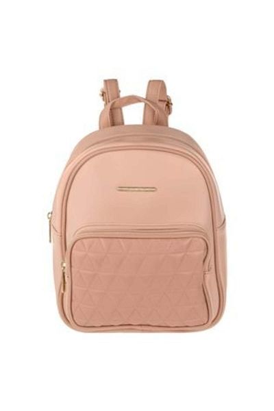 OEM Mini Backpack Beige Pink Triangles Pattern 22 x 10 x 26 cm