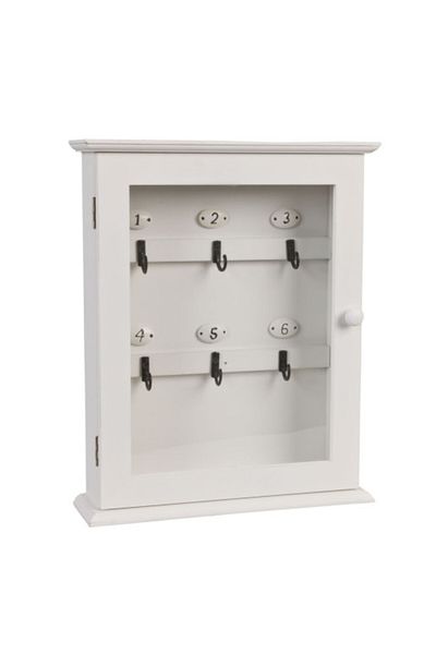 Clayre & Eef Suspended Wooden Key Box White - 6 Hooks 25cm x 7cm x 31cm