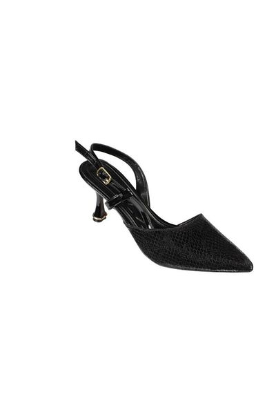 Yaz Kış Ayakkabı Yazkiş Women's Black Silver Gold Shiny Honeycomb Material 8cm Goblet Heel Front Pointed Open Back Fancy Moon