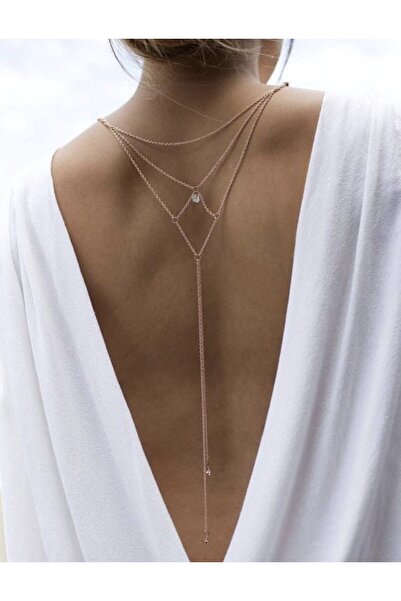 MisBoho Kararmaz Altın Renk Zincirli Sırt Kolyesi